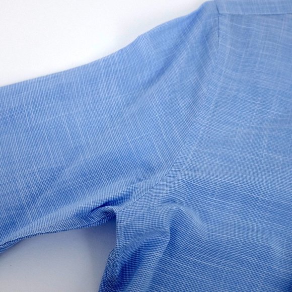 SuitSupply Blue Houndstooth Egyptian Cotton Button Up Dress Shirt Size 15 3/4 L - Picture 6 of 14